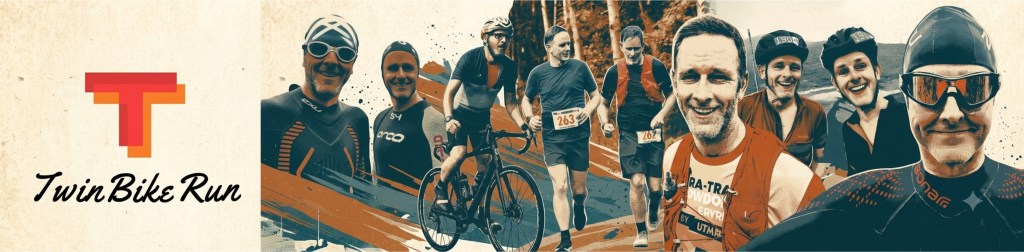 TwinBikeRun cover photo montage of Andrew and Iain Todd